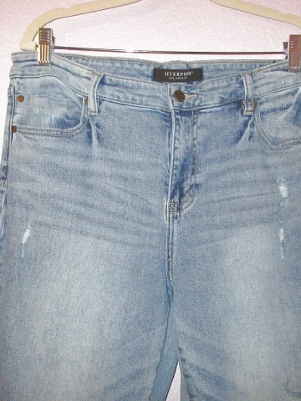 Liverpool Denim Jeans Size 12 31 Hannah Crop Flare Laramie High Rise Fringe EUC